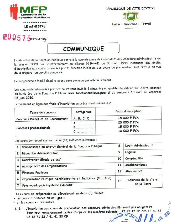 CONCOURS DE LA FONCTION PUBLIQUE 2020 cours de préparation